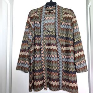 Melissa Paige open knit Top sz 3x lagenlook fall artsy w neck tie multi color